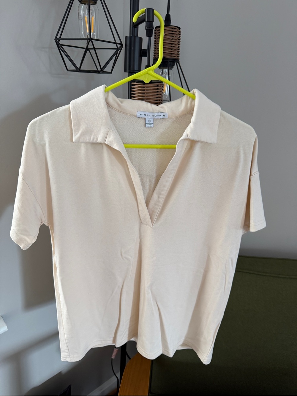 Threads 4 Thought Cream V-Neck Polo Tee